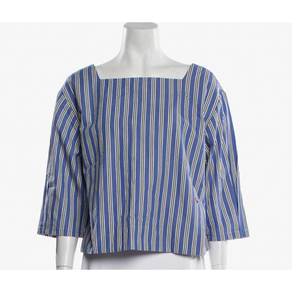 Clare V Striped Celia Blouse Cropped Square Neck Boxy 100% Cotton XXL Orig. $215